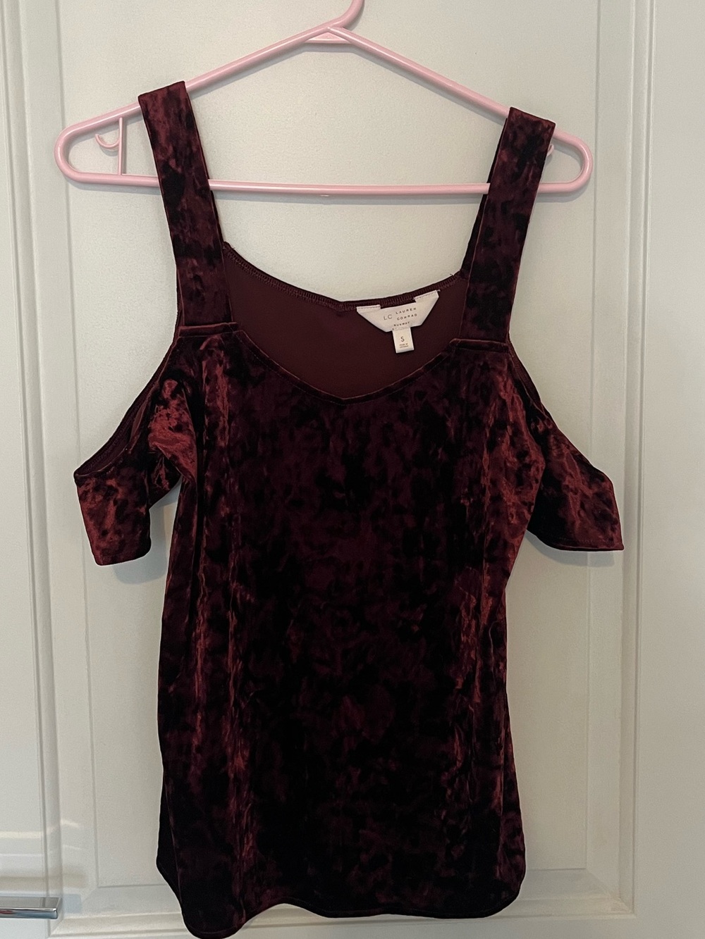 LC Lauren Conrad Velvet Cold-Shoulder Camisole in Wine - Picture 2 of 4